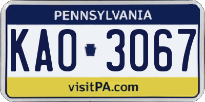 PA license plate KAO3067