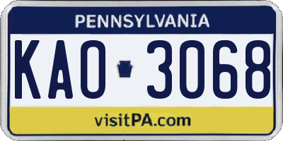 PA license plate KAO3068