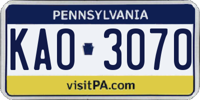 PA license plate KAO3070