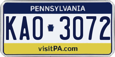 PA license plate KAO3072