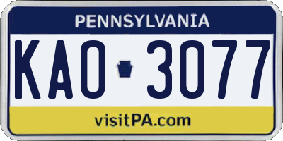 PA license plate KAO3077