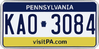 PA license plate KAO3084