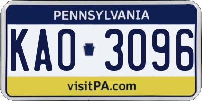 PA license plate KAO3096