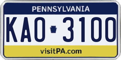 PA license plate KAO3100