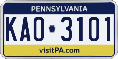 PA license plate KAO3101