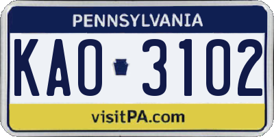 PA license plate KAO3102