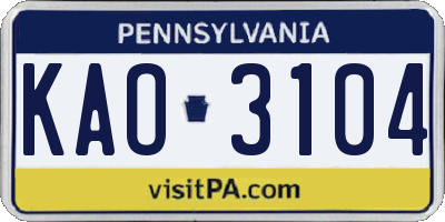 PA license plate KAO3104