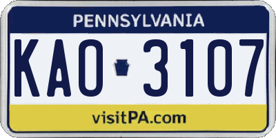 PA license plate KAO3107