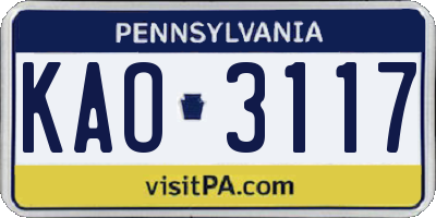 PA license plate KAO3117