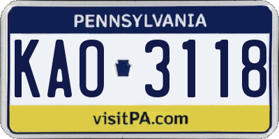 PA license plate KAO3118