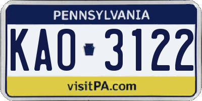 PA license plate KAO3122