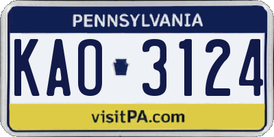 PA license plate KAO3124