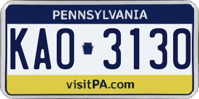 PA license plate KAO3130