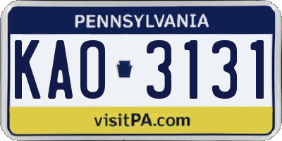 PA license plate KAO3131