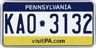 PA license plate KAO3132