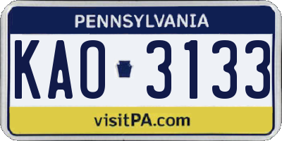 PA license plate KAO3133