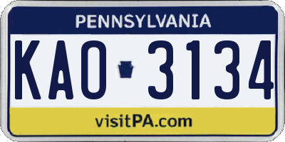 PA license plate KAO3134