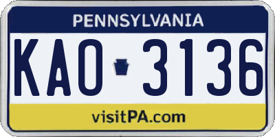PA license plate KAO3136