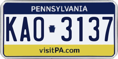 PA license plate KAO3137