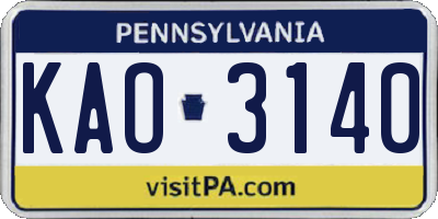 PA license plate KAO3140