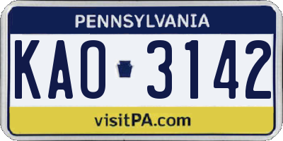 PA license plate KAO3142