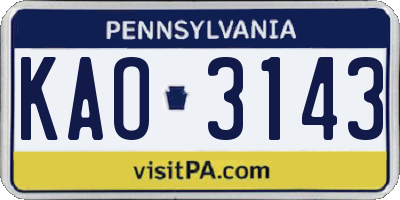PA license plate KAO3143