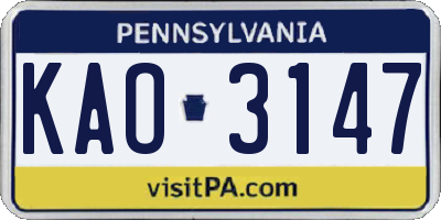 PA license plate KAO3147
