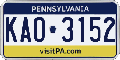 PA license plate KAO3152