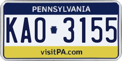 PA license plate KAO3155