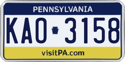 PA license plate KAO3158