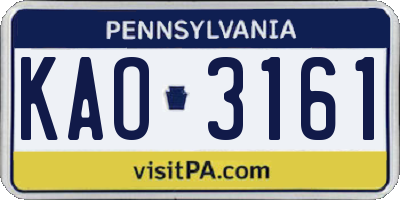 PA license plate KAO3161