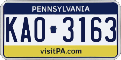 PA license plate KAO3163