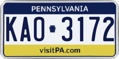 PA license plate KAO3172