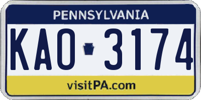 PA license plate KAO3174