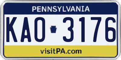 PA license plate KAO3176