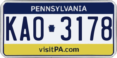 PA license plate KAO3178