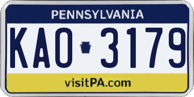PA license plate KAO3179