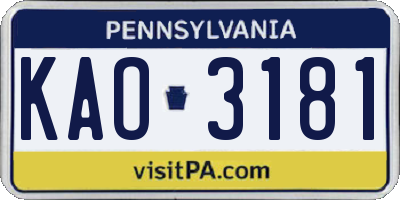 PA license plate KAO3181
