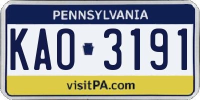 PA license plate KAO3191
