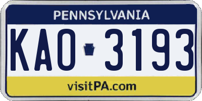 PA license plate KAO3193