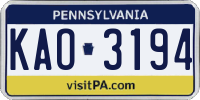 PA license plate KAO3194