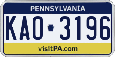 PA license plate KAO3196