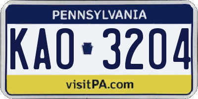 PA license plate KAO3204
