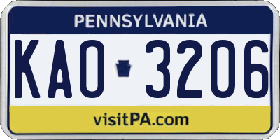 PA license plate KAO3206