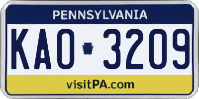PA license plate KAO3209