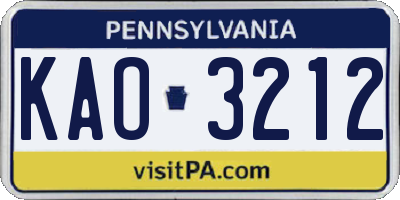 PA license plate KAO3212
