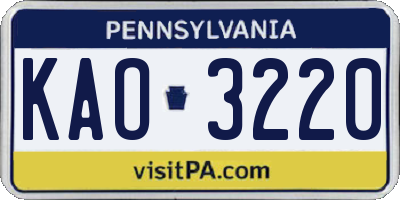 PA license plate KAO3220