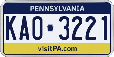 PA license plate KAO3221