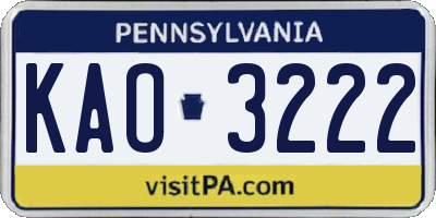 PA license plate KAO3222