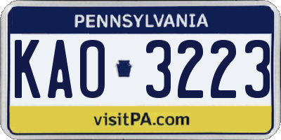 PA license plate KAO3223